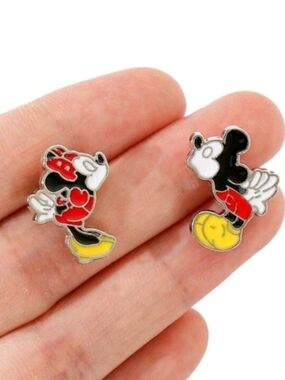 Minnie And Mickey Character Stud Earrings